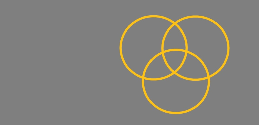 Venn Diagram with gold intersecting circles n grey background